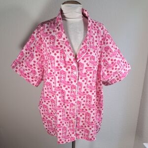 Printfresh Women’s Pajama Top 3X Rhinestone Pink Cowgirl Cotton Short Sleeve